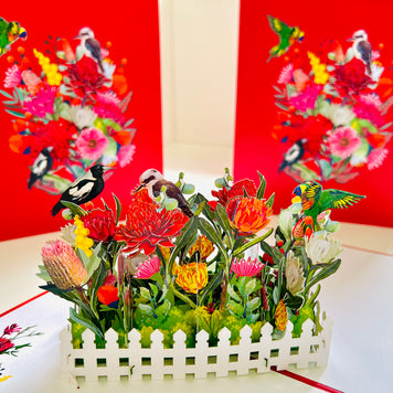 Gorgeous Australian Native Garden & Birds Origami Pop Cards 3D Pop Up Greeting Card Celebrate Happy Birthday Thank You Handmade Best Wishes Gift Thinking of You Blank Card for Any Occasion Happy Mother's Day Happy Father's Day Australiana