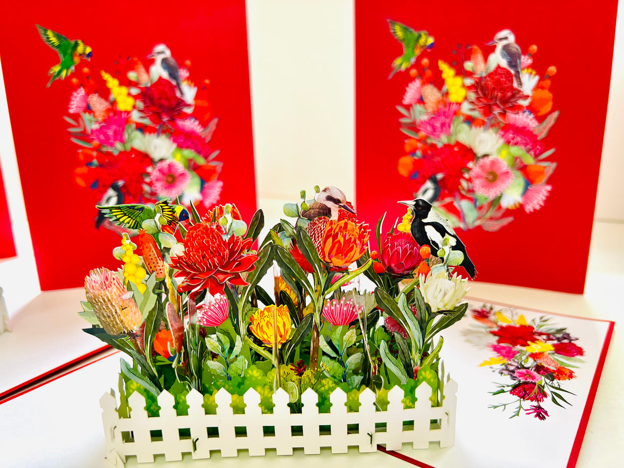 Gorgeous Australian Native Garden & Birds Origami Pop Cards 3D Pop Up Greeting Card Celebrate Happy Birthday Thank You Handmade Best Wishes Gift Thinking of You Blank Card for Any Occasion Happy Mother's Day Happy Father's Day Australiana
