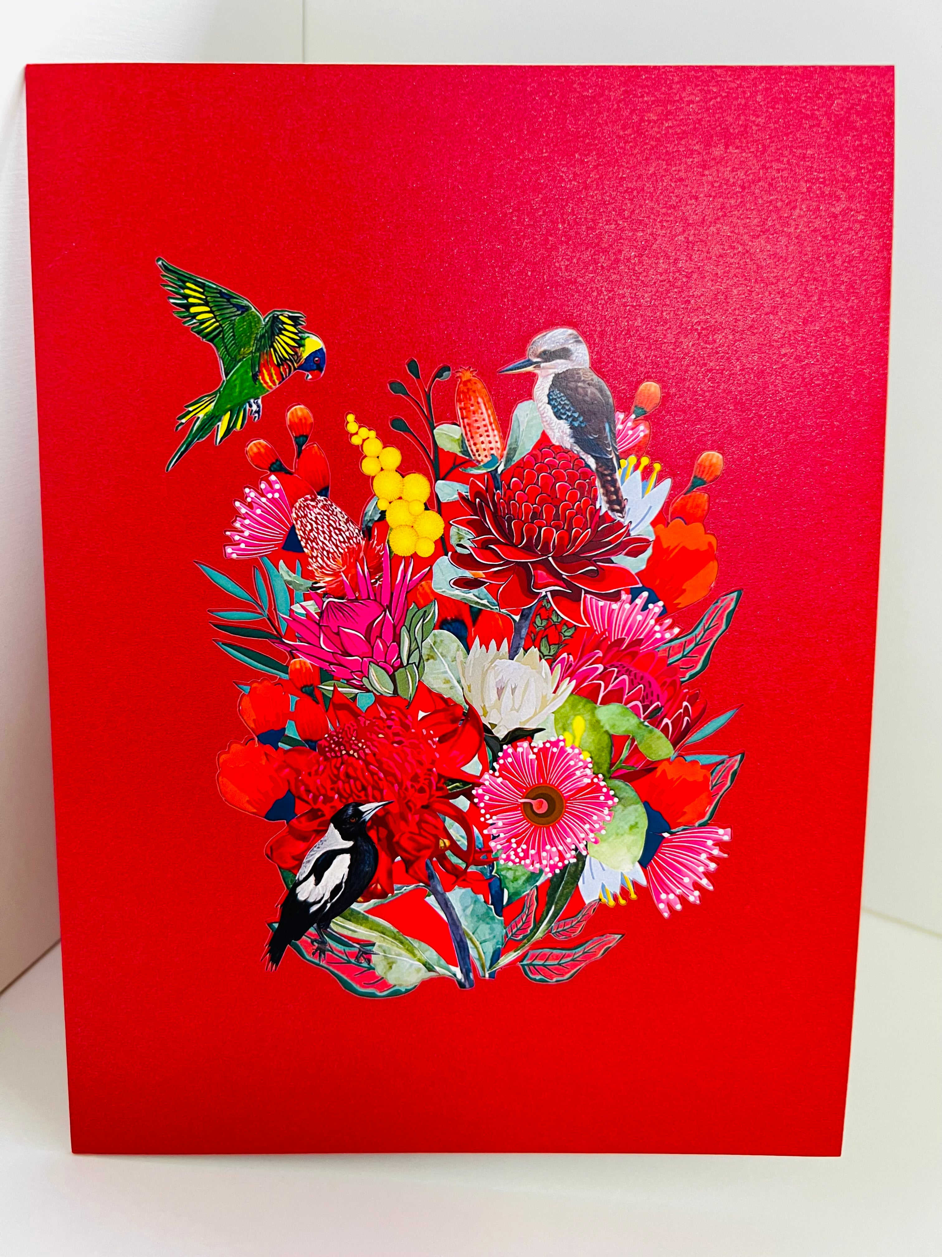 Gorgeous Australian Native Garden & Birds Origami Pop Cards 3D Pop Up Greeting Card Celebrate Happy Birthday Thank You Handmade Best Wishes Gift Thinking of You Blank Card for Any Occasion Happy Mother's Day Happy Father's Day Australiana