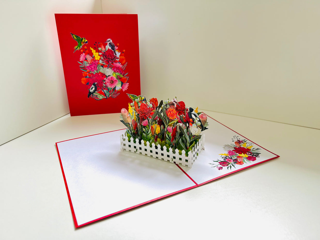 Gorgeous Australian Native Garden & Birds Origami Pop Cards 3D Pop Up Greeting Card Celebrate Happy Birthday Thank You Handmade Best Wishes Gift Thinking of You Blank Card for Any Occasion Happy Mother's Day Happy Father's Day Australiana
