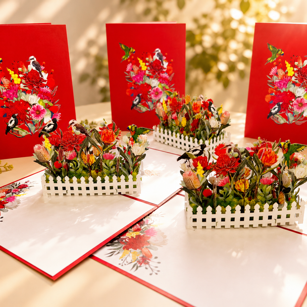 Gorgeous Australian Native Garden & Birds Origami Pop Cards 3D Pop Up Greeting Card Celebrate Happy Birthday Thank You Handmade Best Wishes Gift Thinking of You Blank Card for Any Occasion Happy Mother's Day Happy Father's Day Australiana