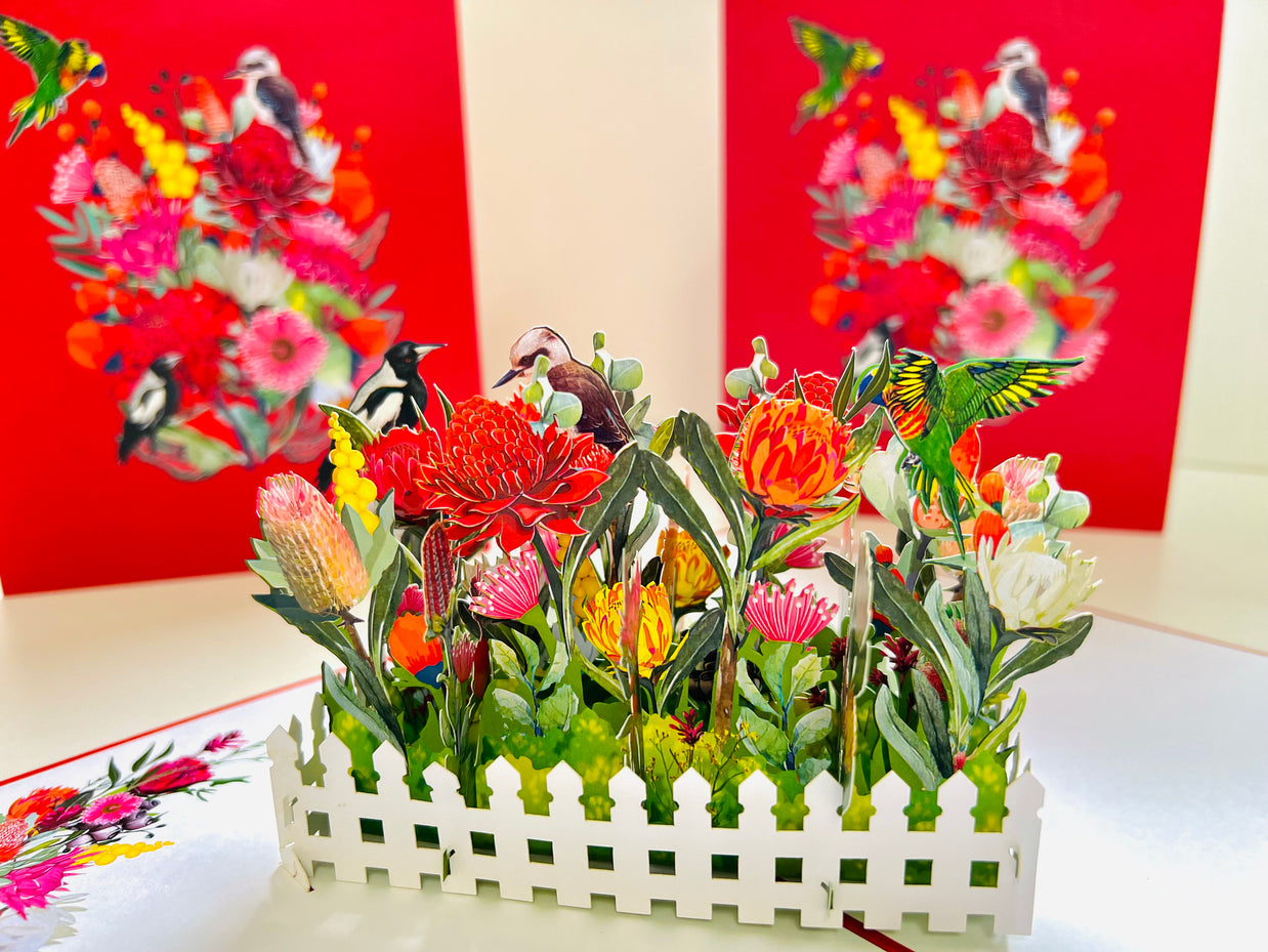 Gorgeous Australian Native Garden & Birds Origami Pop Cards 3D Pop Up Greeting Card Celebrate Happy Birthday Thank You Handmade Best Wishes Gift Thinking of You Blank Card for Any Occasion Happy Mother's Day Happy Father's Day Australiana