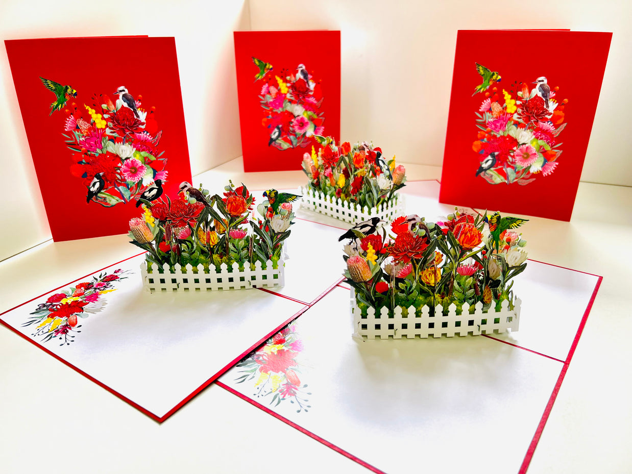 Gorgeous Australian Native Garden & Birds Origami Pop Cards 3D Pop Up Greeting Card Celebrate Happy Birthday Thank You Handmade Best Wishes Gift Thinking of You Blank Card for Any Occasion Happy Mother's Day Happy Father's Day Australiana