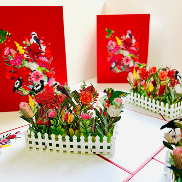 Gorgeous Australian Native Garden & Birds Origami Pop Cards 3D Pop Up Greeting Card Celebrate Happy Birthday Thank You Handmade Best Wishes Gift Thinking of You Blank Card for Any Occasion Happy Mother's Day Happy Father's Day Australiana