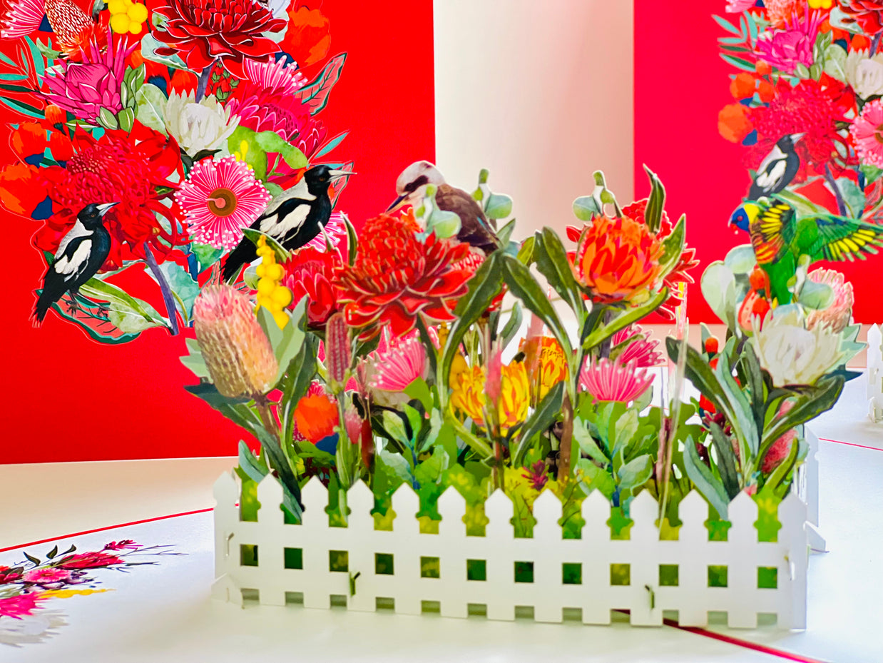 Gorgeous Australian Native Garden & Birds Origami Pop Cards 3D Pop Up Greeting Card Celebrate Happy Birthday Thank You Handmade Best Wishes Gift Thinking of You Blank Card for Any Occasion Happy Mother's Day Happy Father's Day Australiana