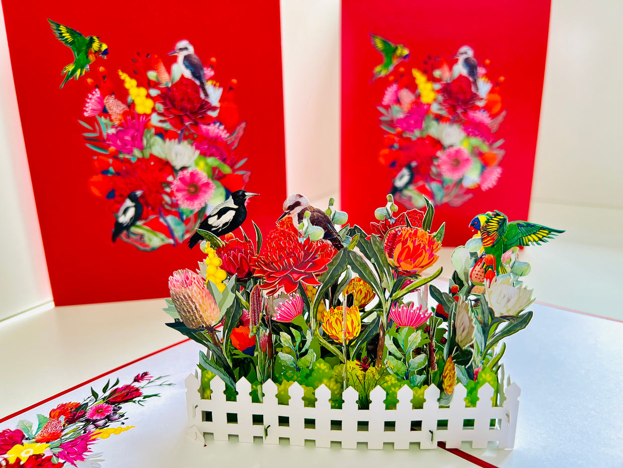 Gorgeous Australian Native Garden & Birds Origami Pop Cards 3D Pop Up Greeting Card Celebrate Happy Birthday Thank You Handmade Best Wishes Gift Thinking of You Blank Card for Any Occasion Happy Mother's Day Happy Father's Day Australiana