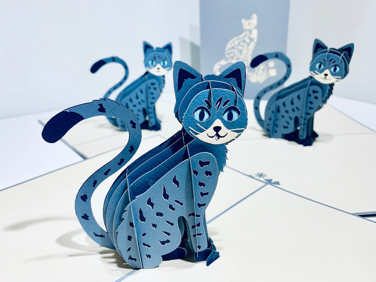 Gorgeous Cat in Silver Grey ~ Perfect Gifts for Crazy Cat Lovers Origami Pop Cards 3D Pop Up Greeting Card Best Wishes Happy Birthday Gift Thank You Handmade Best Wishes Blank Card for Any Occasion Happy Mother's Day Happy Father's Day Celebration