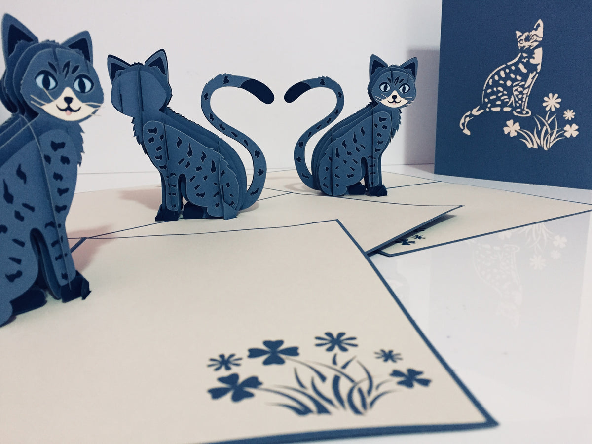 Gorgeous Cat in Silver Grey ~ Perfect Gifts for Crazy Cat Lovers Origami Pop Cards 3D Pop Up Greeting Card Best Wishes Happy Birthday Gift Thank You Handmade Best Wishes Blank Card for Any Occasion Happy Mother's Day Happy Father's Day Celebration