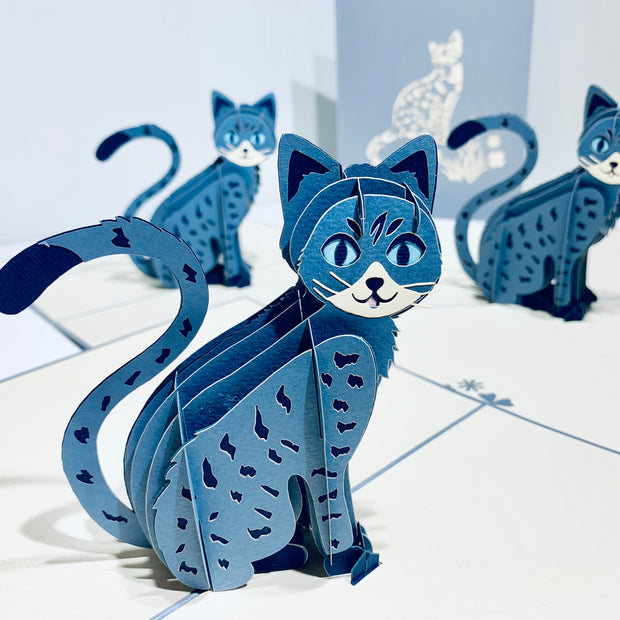 Gorgeous Cat in Silver Grey ~ Perfect Gifts for Crazy Cat Lovers Origami Pop Cards 3D Pop Up Greeting Card Best Wishes Happy Birthday Gift Thank You Handmade Best Wishes Blank Card for Any Occasion Happy Mother's Day Happy Father's Day Celebration