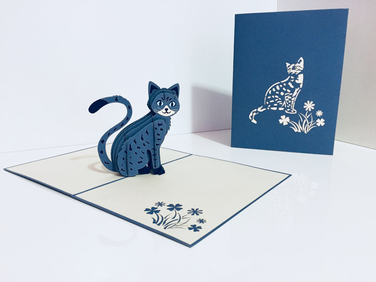 Gorgeous Cat in Silver Grey ~ Perfect Gifts for Crazy Cat Lovers Origami Pop Cards 3D Pop Up Greeting Card Best Wishes Happy Birthday Gift Thank You Handmade Best Wishes Blank Card for Any Occasion Happy Mother's Day Happy Father's Day Celebration