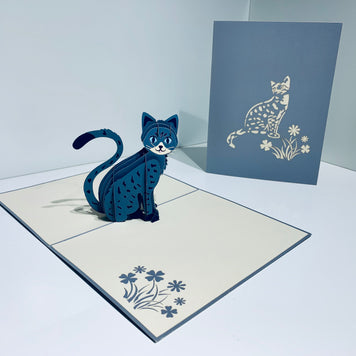 Gorgeous Cat in Silver Grey ~ Perfect Gifts for Crazy Cat Lovers Origami Pop Cards 3D Pop Up Greeting Card Best Wishes Happy Birthday Gift Thank You Handmade Best Wishes Blank Card for Any Occasion Happy Mother's Day Happy Father's Day Celebration
