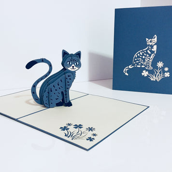 Gorgeous Cat in Silver Grey ~ Perfect Gifts for Crazy Cat Lovers Origami Pop Cards 3D Pop Up Greeting Card Best Wishes Happy Birthday Gift Thank You Handmade Best Wishes Blank Card for Any Occasion Happy Mother's Day Happy Father's Day Celebration