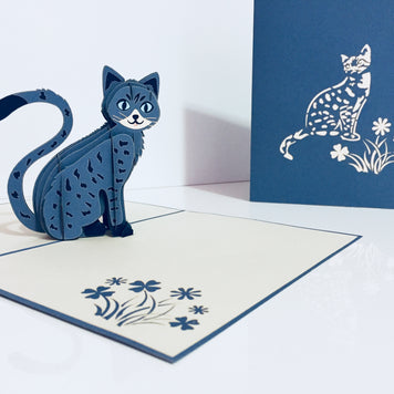 Gorgeous Cat in Silver Grey ~ Perfect Gifts for Crazy Cat Lovers Origami Pop Cards 3D Pop Up Greeting Card Best Wishes Happy Birthday Gift Thank You Handmade Best Wishes Blank Card for Any Occasion Happy Mother's Day Happy Father's Day Celebration