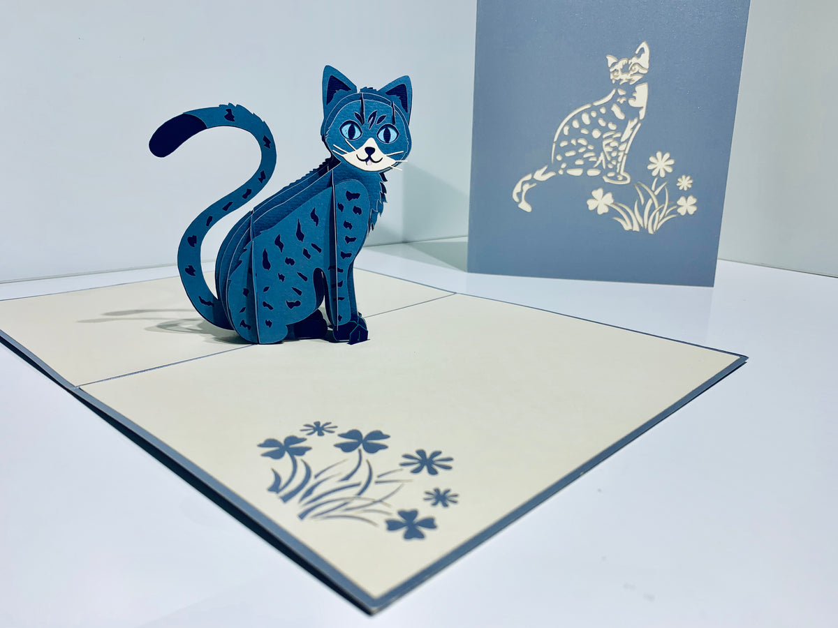 Gorgeous Cat in Silver Grey ~ Perfect Gifts for Crazy Cat Lovers Origami Pop Cards 3D Pop Up Greeting Card Best Wishes Happy Birthday Gift Thank You Handmade Best Wishes Blank Card for Any Occasion Happy Mother's Day Happy Father's Day Celebration