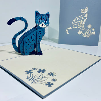 Gorgeous Cat in Silver Grey ~ Perfect Gifts for Crazy Cat Lovers Origami Pop Cards 3D Pop Up Greeting Card Best Wishes Happy Birthday Gift Thank You Handmade Best Wishes Blank Card for Any Occasion Happy Mother's Day Happy Father's Day Celebration