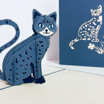 Gorgeous Cat in Silver Grey ~ Perfect Gifts for Crazy Cat Lovers Origami Pop Cards 3D Pop Up Greeting Card Best Wishes Happy Birthday Gift Thank You Handmade Best Wishes Blank Card for Any Occasion Happy Mother's Day Happy Father's Day Celebration