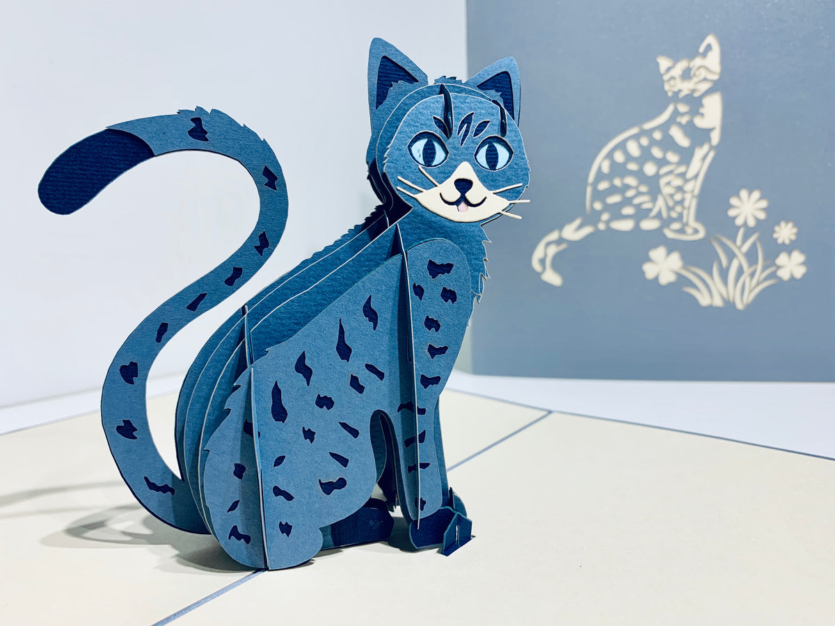 Gorgeous Cat in Silver Grey ~ Perfect Gifts for Crazy Cat Lovers Origami Pop Cards 3D Pop Up Greeting Card Best Wishes Happy Birthday Gift Thank You Handmade Best Wishes Blank Card for Any Occasion Happy Mother's Day Happy Father's Day Celebration