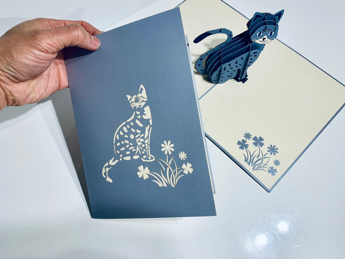 Gorgeous Cat in Silver Grey ~ Perfect Gifts for Crazy Cat Lovers Origami Pop Cards 3D Pop Up Greeting Card Best Wishes Happy Birthday Gift Thank You Handmade Best Wishes Blank Card for Any Occasion Happy Mother's Day Happy Father's Day Celebration
