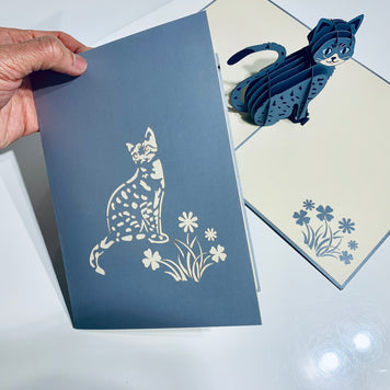 Gorgeous Cat in Silver Grey ~ Perfect Gifts for Crazy Cat Lovers Origami Pop Cards 3D Pop Up Greeting Card Best Wishes Happy Birthday Gift Thank You Handmade Best Wishes Blank Card for Any Occasion Happy Mother's Day Happy Father's Day Celebration