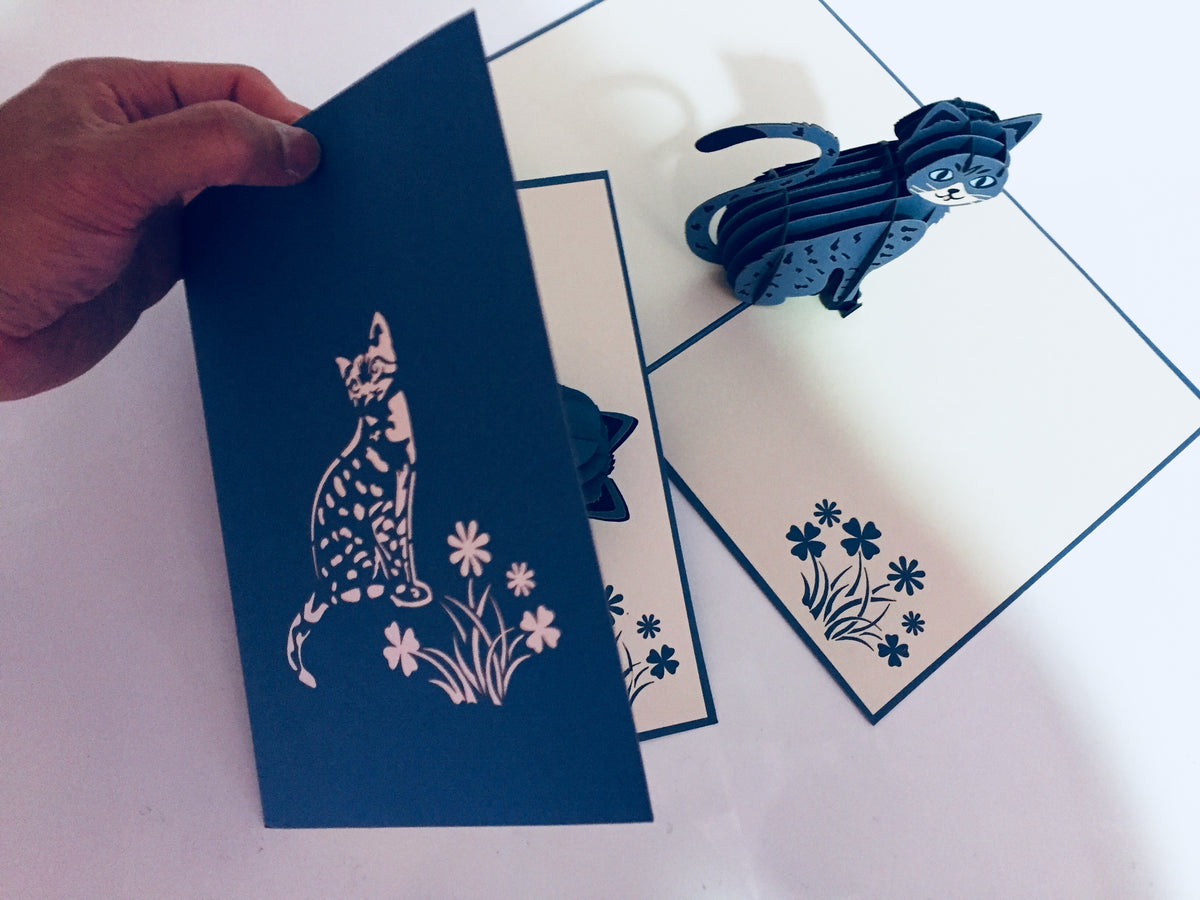 Gorgeous Cat in Silver Grey ~ Perfect Gifts for Crazy Cat Lovers Origami Pop Cards 3D Pop Up Greeting Card Best Wishes Happy Birthday Gift Thank You Handmade Best Wishes Blank Card for Any Occasion Happy Mother's Day Happy Father's Day Celebration