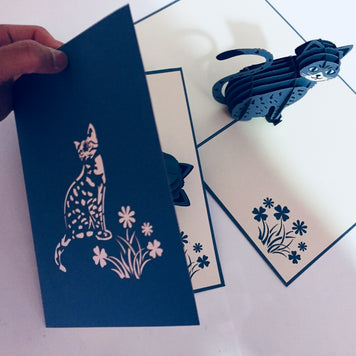 Gorgeous Cat in Silver Grey ~ Perfect Gifts for Crazy Cat Lovers Origami Pop Cards 3D Pop Up Greeting Card Best Wishes Happy Birthday Gift Thank You Handmade Best Wishes Blank Card for Any Occasion Happy Mother's Day Happy Father's Day Celebration