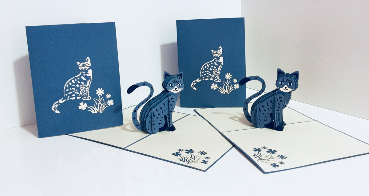Gorgeous Cat in Silver Grey ~ Perfect Gifts for Crazy Cat Lovers Origami Pop Cards 3D Pop Up Greeting Card Best Wishes Happy Birthday Gift Thank You Handmade Best Wishes Blank Card for Any Occasion Happy Mother's Day Happy Father's Day Celebration