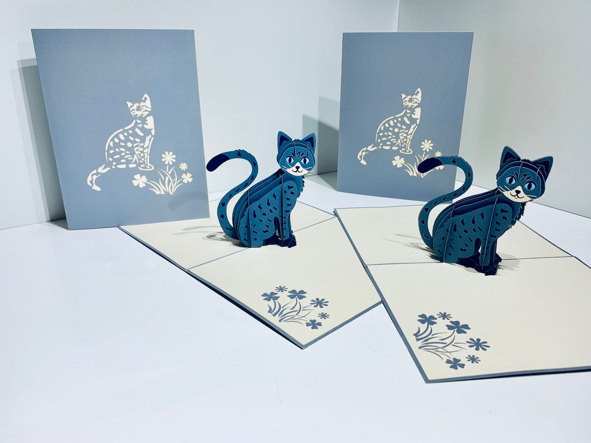 Gorgeous Cat in Silver Grey ~ Perfect Gifts for Crazy Cat Lovers Origami Pop Cards 3D Pop Up Greeting Card Best Wishes Happy Birthday Gift Thank You Handmade Best Wishes Blank Card for Any Occasion Happy Mother's Day Happy Father's Day Celebration
