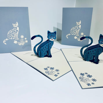 Gorgeous Cat in Silver Grey ~ Perfect Gifts for Crazy Cat Lovers Origami Pop Cards 3D Pop Up Greeting Card Best Wishes Happy Birthday Gift Thank You Handmade Best Wishes Blank Card for Any Occasion Happy Mother's Day Happy Father's Day Celebration