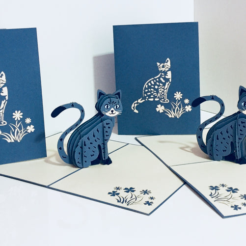 Gorgeous Cat in Silver Grey ~ Perfect Gifts for Crazy Cat Lovers Origami Pop Cards 3D Pop Up Greeting Card Best Wishes Happy Birthday Gift Thank You Handmade Best Wishes Blank Card for Any Occasion Happy Mother's Day Happy Father's Day Celebration