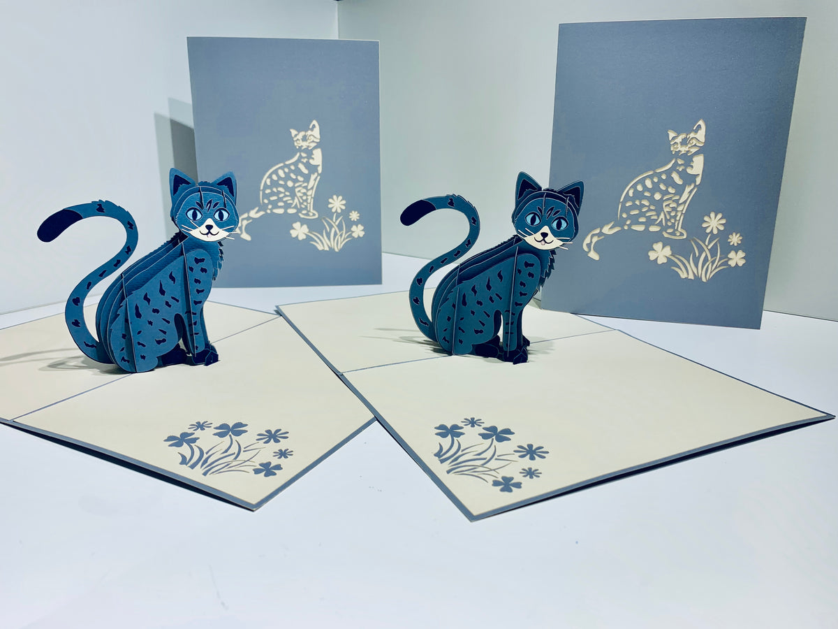 Gorgeous Cat in Silver Grey ~ Perfect Gifts for Crazy Cat Lovers Origami Pop Cards 3D Pop Up Greeting Card Best Wishes Happy Birthday Gift Thank You Handmade Best Wishes Blank Card for Any Occasion Happy Mother's Day Happy Father's Day Celebration