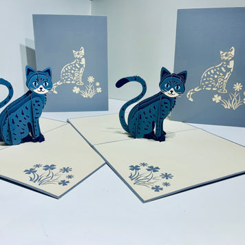 Gorgeous Cat in Silver Grey ~ Perfect Gifts for Crazy Cat Lovers Origami Pop Cards 3D Pop Up Greeting Card Best Wishes Happy Birthday Gift Thank You Handmade Best Wishes Blank Card for Any Occasion Happy Mother's Day Happy Father's Day Celebration