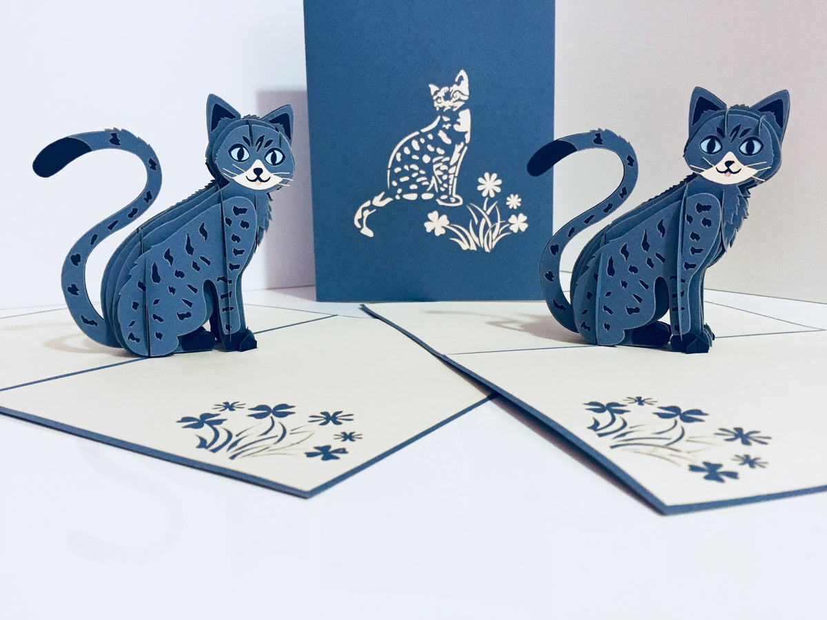 Gorgeous Cat in Silver Grey ~ Perfect Gifts for Crazy Cat Lovers Origami Pop Cards 3D Pop Up Greeting Card Best Wishes Happy Birthday Gift Thank You Handmade Best Wishes Blank Card for Any Occasion Happy Mother's Day Happy Father's Day Celebration