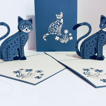 Gorgeous Cat in Silver Grey ~ Perfect Gifts for Crazy Cat Lovers Origami Pop Cards 3D Pop Up Greeting Card Best Wishes Happy Birthday Gift Thank You Handmade Best Wishes Blank Card for Any Occasion Happy Mother's Day Happy Father's Day Celebration