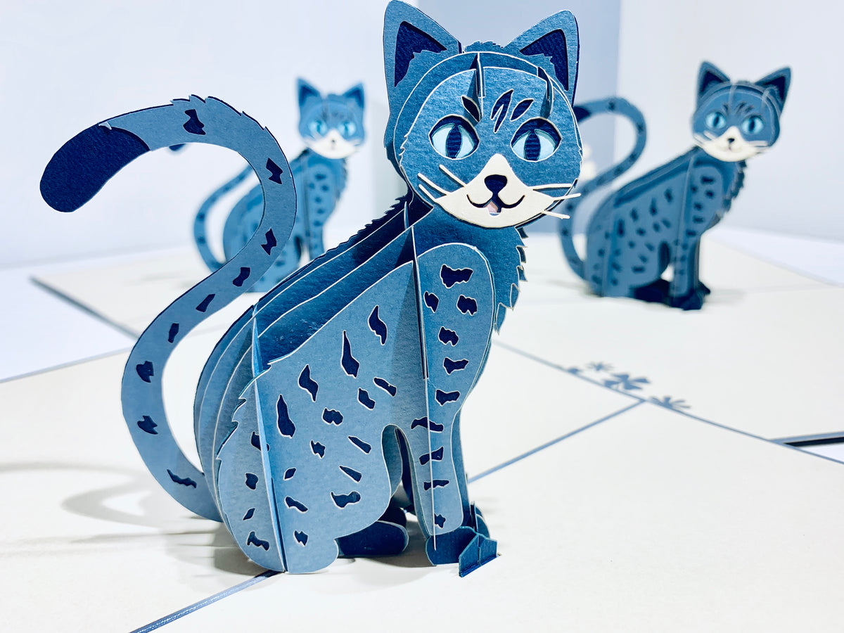Gorgeous Cat in Silver Grey ~ Perfect Gifts for Crazy Cat Lovers Origami Pop Cards 3D Pop Up Greeting Card Best Wishes Happy Birthday Gift Thank You Handmade Best Wishes Blank Card for Any Occasion Happy Mother's Day Happy Father's Day Celebration