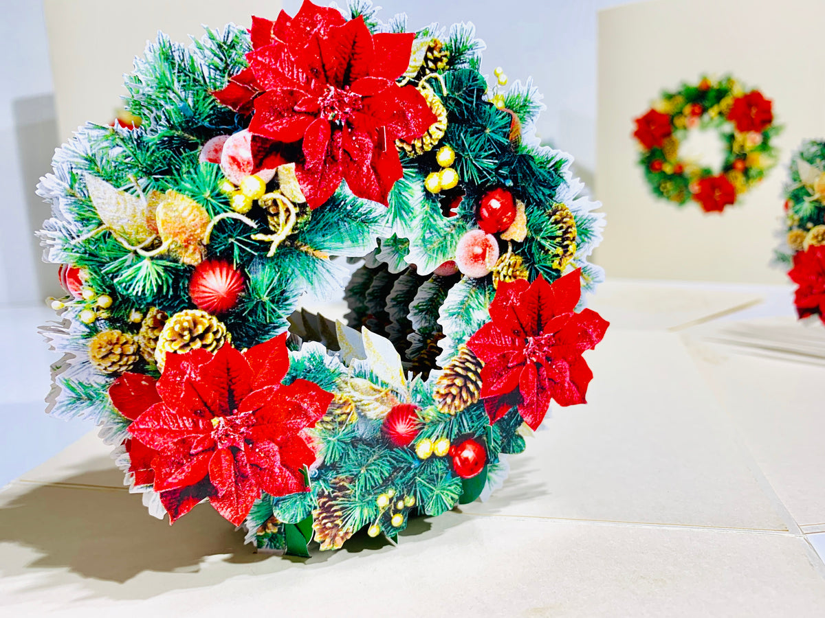 Gorgeous Christmas Poinsettia Wreath Origami Pop Cards 3D Pop Up Greeting Card Merry Christmas Thank You Handmade Best Wishes Blank Card Gift Happy Holidays Celebrate the Special Day Moment with Family and Friends