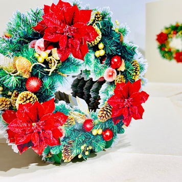 Gorgeous Christmas Poinsettia Wreath Origami Pop Cards 3D Pop Up Greeting Card Merry Christmas Thank You Handmade Best Wishes Blank Card Gift Happy Holidays Celebrate the Special Day Moment with Family and Friends