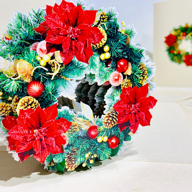 Gorgeous Christmas Poinsettia Wreath Origami Pop Cards 3D Pop Up Greeting Card Merry Christmas Thank You Handmade Best Wishes Blank Card Gift Happy Holidays Celebrate the Special Day Moment with Family and Friends
