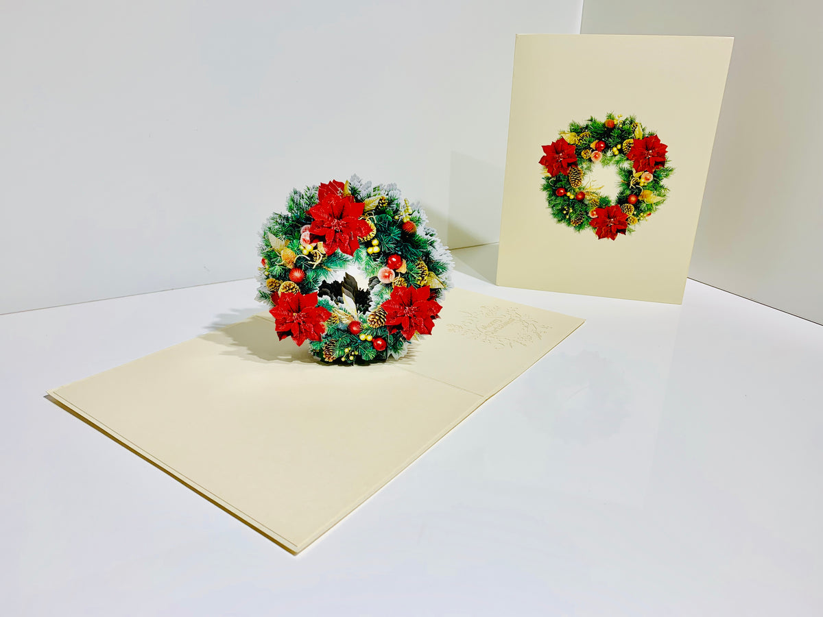 Gorgeous Christmas Poinsettia Wreath Origami Pop Cards 3D Pop Up Greeting Card Merry Christmas Thank You Handmade Best Wishes Blank Card Gift Happy Holidays Celebrate the Special Day Moment with Family and Friends