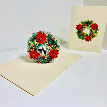 Gorgeous Christmas Poinsettia Wreath Origami Pop Cards 3D Pop Up Greeting Card Merry Christmas Thank You Handmade Best Wishes Blank Card Gift Happy Holidays Celebrate the Special Day