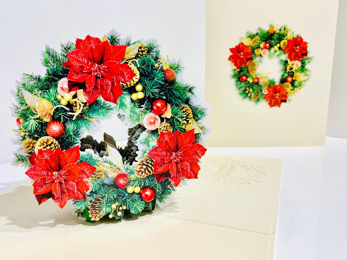 Gorgeous Christmas Poinsettia Wreath Origami Pop Cards 3D Pop Up Greeting Card Merry Christmas Thank You Handmade Best Wishes Blank Card Gift Happy Holidays Celebrate the Special Day Moment with Family and Friends