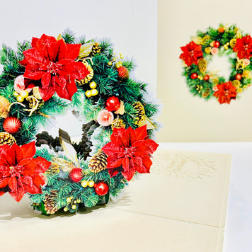 Gorgeous Christmas Poinsettia Wreath Origami Pop Cards 3D Pop Up Greeting Card Merry Christmas Thank You Handmade Best Wishes Blank Card Gift Happy Holidays Celebrate the Special Day Moment with Family and Friends