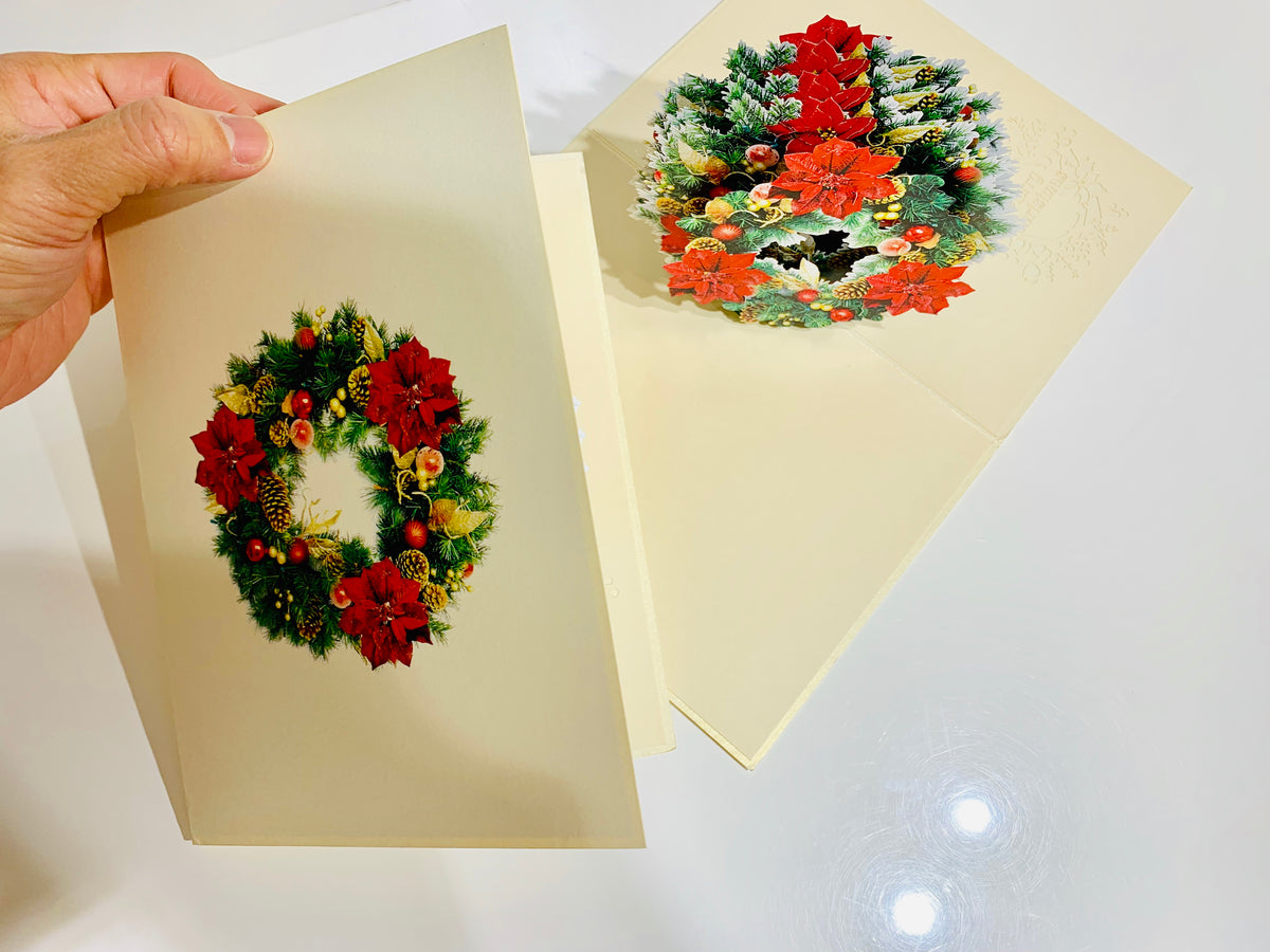 Gorgeous Christmas Poinsettia Wreath Origami Pop Cards 3D Pop Up Greeting Card Merry Christmas Thank You Handmade Best Wishes Blank Card Gift Happy Holidays Celebrate the Special Day Moment with Family and Friends