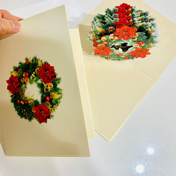 Gorgeous Christmas Poinsettia Wreath Origami Pop Cards 3D Pop Up Greeting Card Merry Christmas Thank You Handmade Best Wishes Blank Card Gift Happy Holidays Celebrate the Special Day Moment with Family and Friends