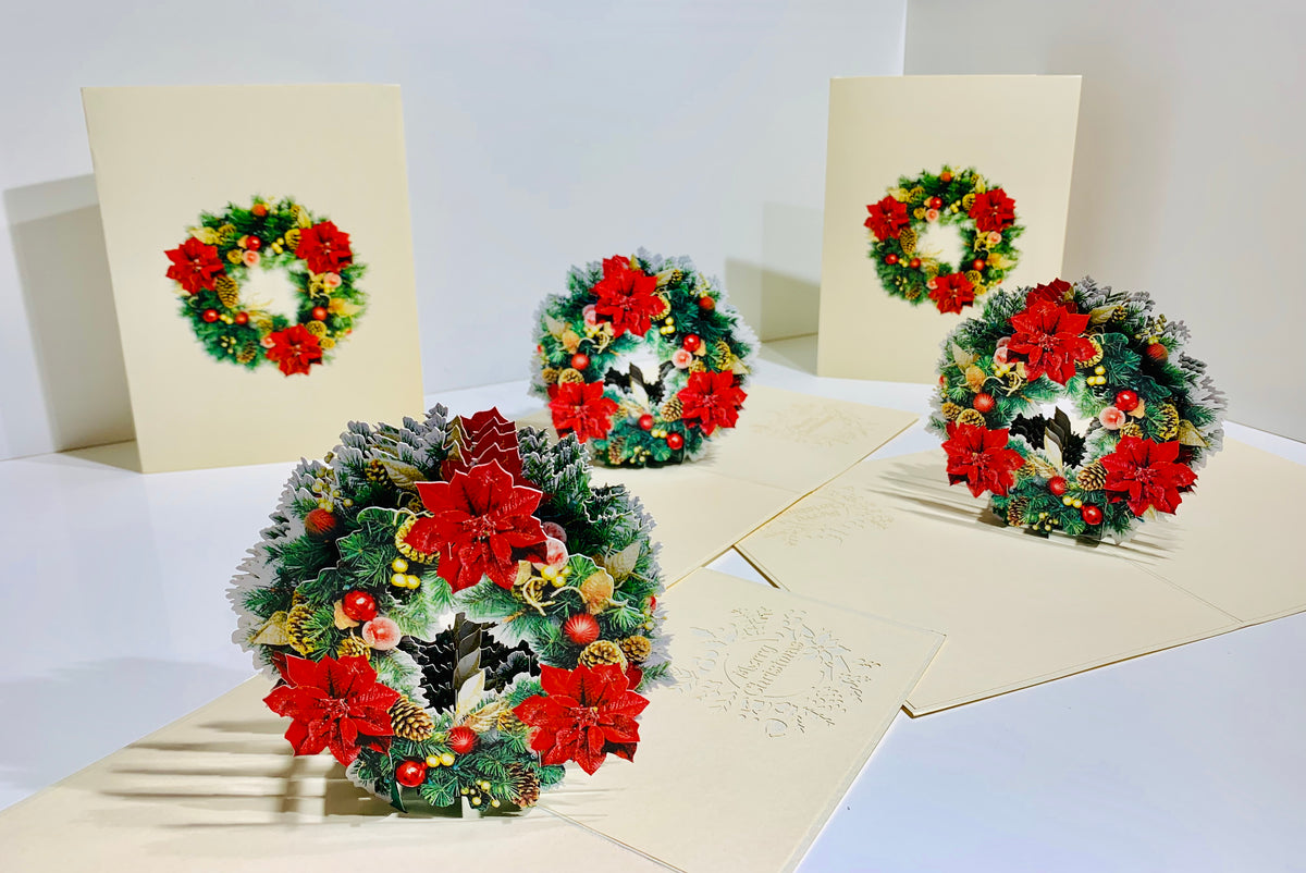 Gorgeous Christmas Poinsettia Wreath Origami Pop Cards 3D Pop Up Greeting Card Merry Christmas Thank You Handmade Best Wishes Blank Card Gift Happy Holidays Celebrate the Special Day Moment with Family and Friends