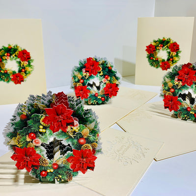 Gorgeous Christmas Poinsettia Wreath Origami Pop Cards 3D Pop Up Greeting Card Merry Christmas Thank You Handmade Best Wishes Blank Card Gift Happy Holidays Celebrate the Special Day Moment with Family and Friends