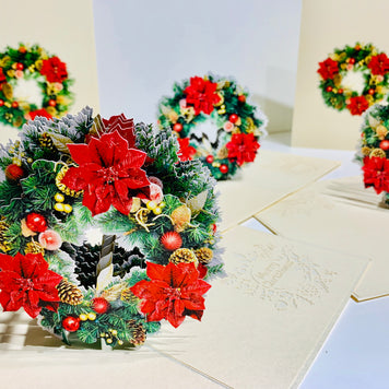 Gorgeous Christmas Poinsettia Wreath Origami Pop Cards 3D Pop Up Greeting Card Merry Christmas Thank You Handmade Best Wishes Blank Card Gift Happy Holidays Celebrate the Special Day Moment with Family and Friends