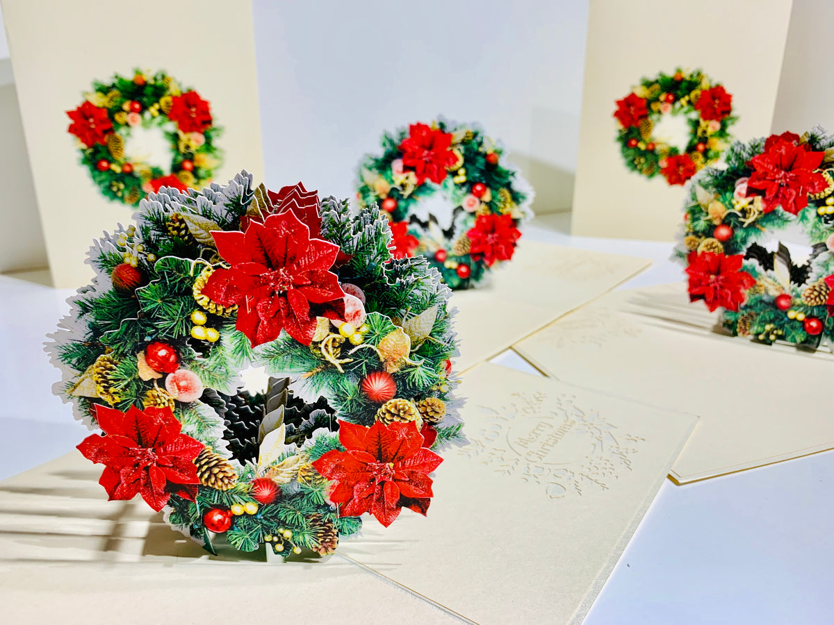 Gorgeous Christmas Poinsettia Wreath Origami Pop Cards 3D Pop Up Greeting Card Merry Christmas Thank You Handmade Best Wishes Blank Card Gift Happy Holidays Celebrate the Special Day