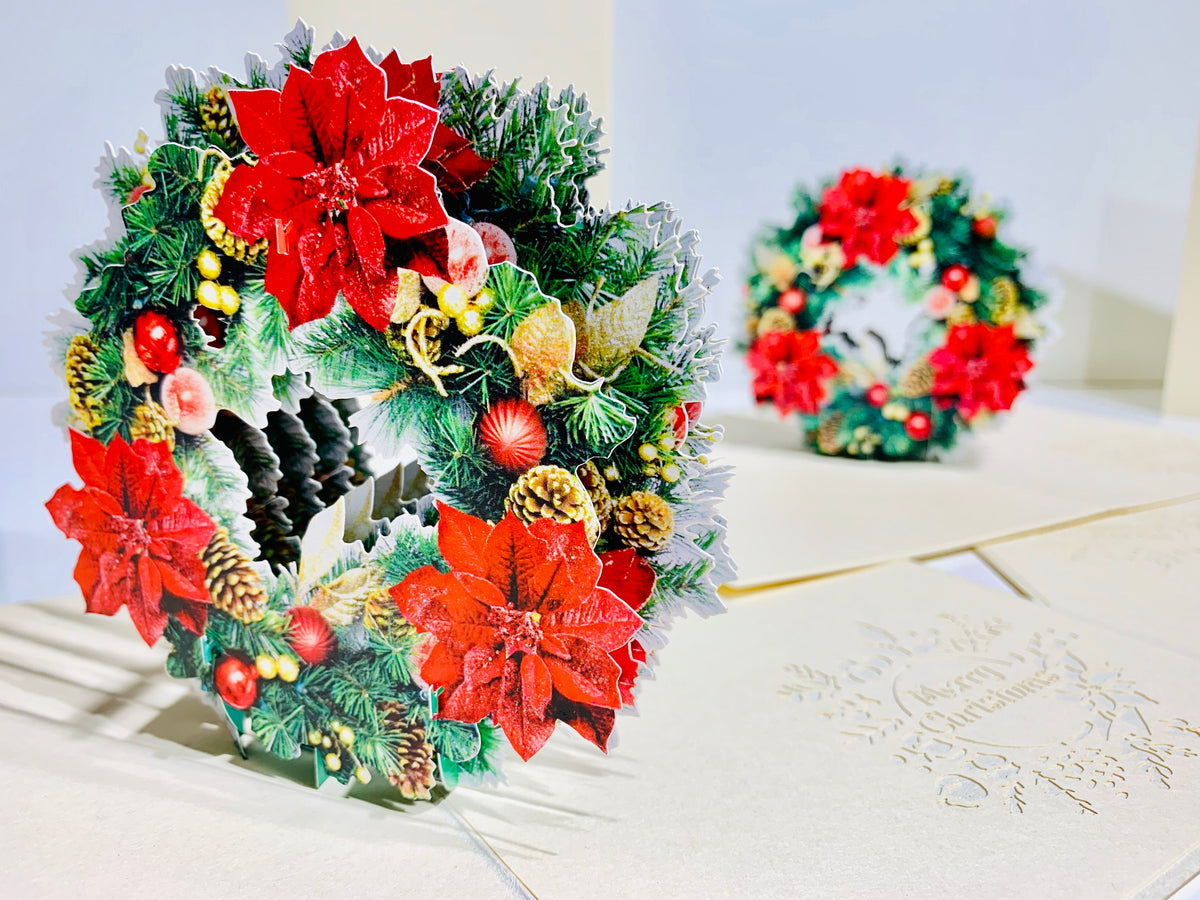 Gorgeous Christmas Poinsettia Wreath Origami Pop Cards 3D Pop Up Greeting Card Merry Christmas Thank You Handmade Best Wishes Blank Card Gift Happy Holidays Celebrate the Special Day Moment with Family and Friends