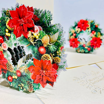 Gorgeous Christmas Poinsettia Wreath Origami Pop Cards 3D Pop Up Greeting Card Merry Christmas Thank You Handmade Best Wishes Blank Card Gift Happy Holidays Celebrate the Special Day Moment with Family and Friends