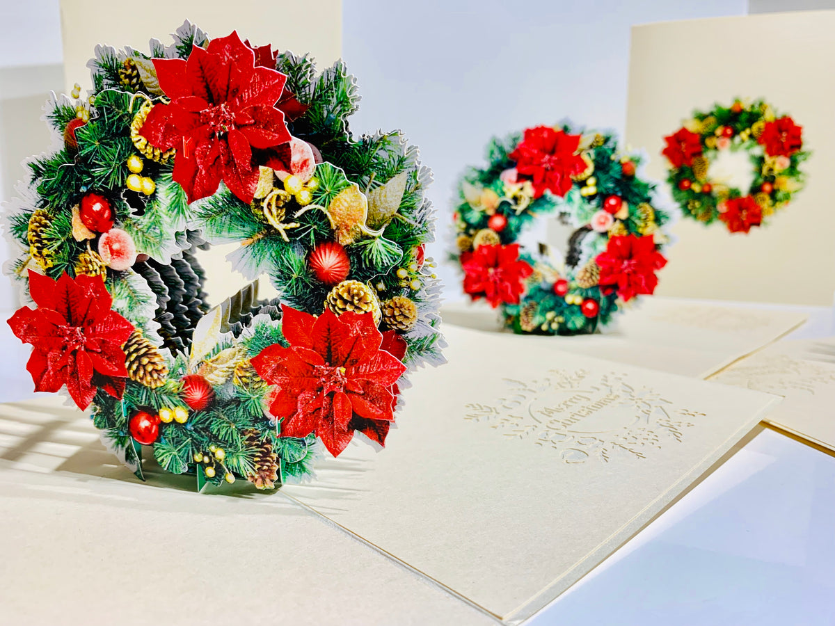 Gorgeous Christmas Poinsettia Wreath Origami Pop Cards 3D Pop Up Greeting Card Merry Christmas Thank You Handmade Best Wishes Blank Card Gift Happy Holidays Celebrate the Special Day Moment with Family and Friends